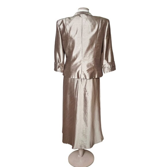 Cachet Womens 12 Jacket Dress Champagne Satin Embroidered Evening Mother Formal - Picture 9 of 16